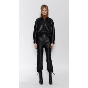 Zara Faux Leather High Waist Jogging Pants Black‎ Women XS